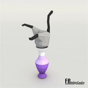 Fat cat in a pot Papercraft, 3D DIY origami, Sculpture, low poly, paper crafts template