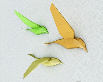 Swallows On Wall papercraft, Low Poly birds, 3D Origami birds, Decor birds 3D papercraft model Printable PDF Download