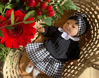 gingham and cotton gauze clothes for 28/30 cm doll