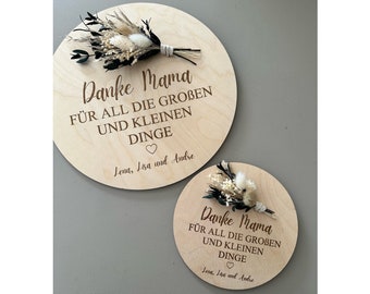 personalisiertes Geschenk zum Muttertag| Holzschild mit Trockenblumenstrauß | Muttertagsgeschenk