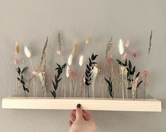 Blumenleiste mit Trockenblumen | rosa grün beige | Flowergram | Blumenwiese | Tischdeko | Wanddeko | getrocknete Blumen | Frühling