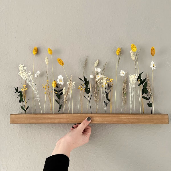 Blumenleiste mit Trockenblumen | gelb grün beige | Flowergram | Blumenwiese | Tischdeko | Wanddeko | getrocknete Blumen | Herbstdeko