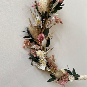 Dry flower wreath summer autumn tied on one side pink white Pampas grass Eucalyptus Door wreath Flower wreath Flower decoration Wall decoration image 3