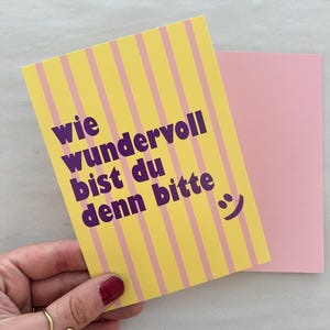 Postkarte wie wundervoll bist du denn bitte | gelb | rosa | lila | Grußkarte Freundin Hochzeit, Geburtstag, Dankeskarte | Karte | Frau