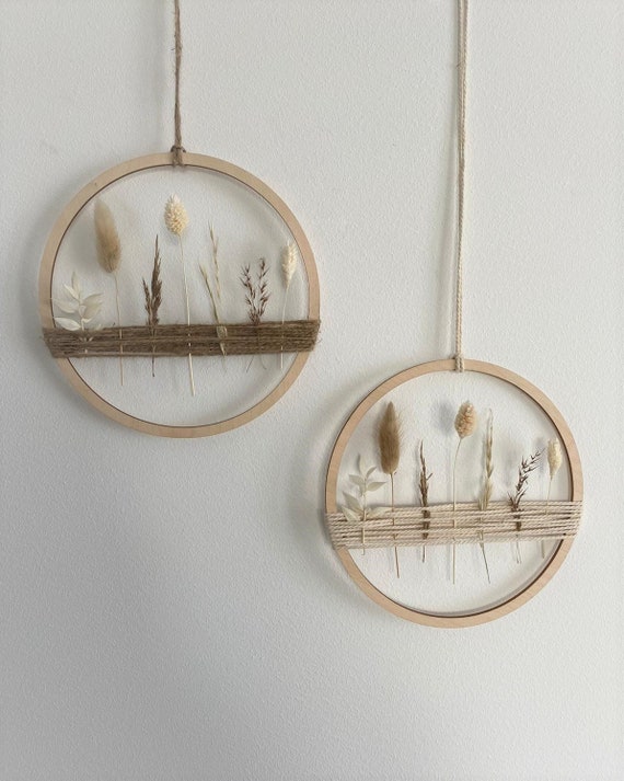 Ring With Dried Flowers, Grasses and Natural Yarn | Window Decoration | Wall Decoration | Wooden Ring | Autumn Decoration