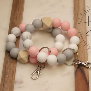 Pink Marble | Silicone Wristlet | Wristlet Keychain | Bracelet | Silicone Key Ring | Beaded Keychain | Gift for Her | Bangle Keychain