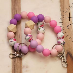 Pink Paradise | Silicone Wristlet | Wristlet Keychain | Bracelet | Silicone Key Ring | Beaded Keychain | Gift for Her | Bangle Keychain