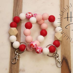 Cupid&#39;s Bow | Silicone Wristlet | Wristlet Keychain | Bracelet | Silicone Key Ring | Beaded Keychain | Gift for Her | Bangle Keychain