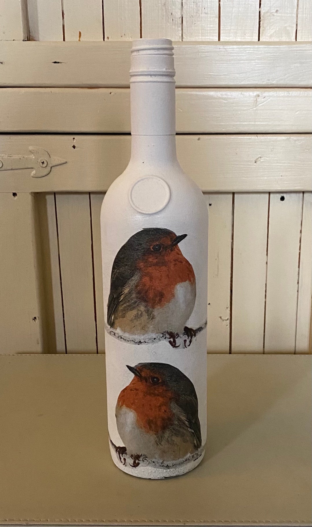 Robin Decoupaged Decoupaged Robin Glass Bottle - Etsy