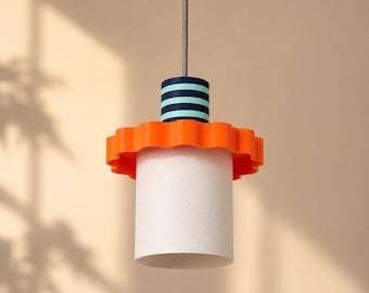 Colorful Pendant Light, Orange Lilac Lamphade | 21 cm 8"