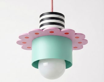 Colorful Pendant Lamp, Danish Pastel Ceiling Lamp, Pink and Green Hanging Light