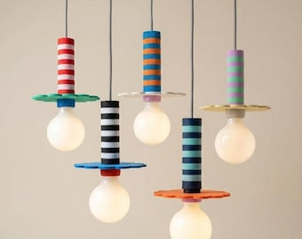 Pendant Lamp, Colorful Memphis Ceiling Lamp, Funky 3D Printed Hanging Fixture