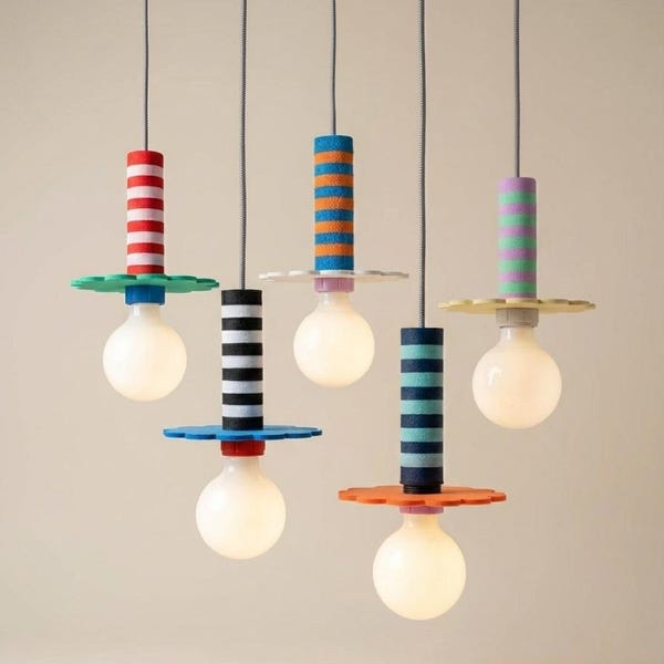 Pendant Lamp, Colorful Memphis Ceiling Lamp, Funky 3D Printed Hanging Fixture