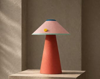 Tokyo: Colorful Table Lamp  | Nightstand Light | Pastel Pink and Coral Orange Nightlight