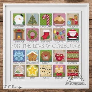 For The Love of CHRISTMAS cross stitch pattern, PDF Digital download, festive, snow, santa, presents