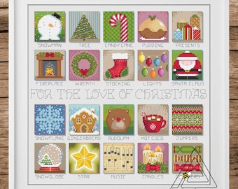 For The Love of CHRISTMAS cross stitch pattern, PDF Digital download, festive, snow, santa, presents