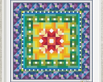 LE QUILT cross stitch pattern, PDF Digital download, patchwork, colourful, geometric