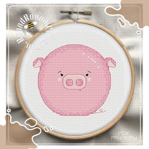 Modèle de point de croix PIG, Téléchargement numérique PDF, Mignon, Animal, Ferme, Rose