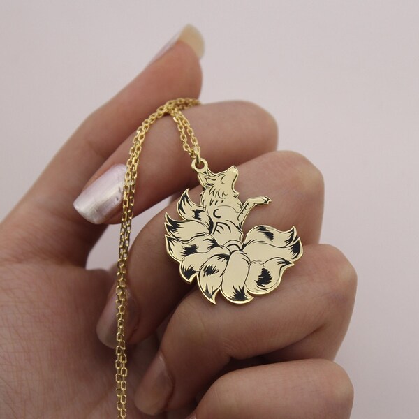 Gold Plated On Silver, Kitsune Silver Pendants , Jewelry Fox Necklace , Myth Kitsune, Fox, İnari Kitsune Necklace