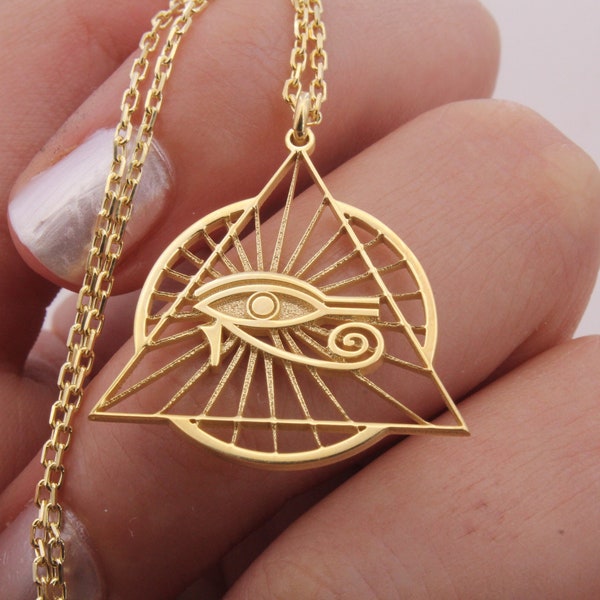 Gold Plated On Silver, Handmade, Necklace, Eye Of Horus , Silver Necklace, Eye Of Ra, Silver Necklace, 925 Silver, Spiritual Necklace