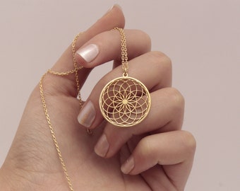 Gold Plated On Silver - Torus Silver Necklace- Sacred - Sacred Geometry Torus-Handmade  Jewelry - Mandala Pendant Charm - Torus Sigil Symbol