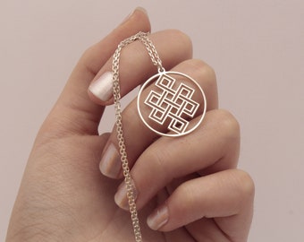 Pendentif à nœud sans fin en argent - pendentif à breloque - géométrie sacrée - hindouizm- boudizm -jainizm - collier - bijoux- collier amulette - symbole de nœud sans fin