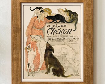 Antique Dog & Cat Print, Théophile Steinlen Vintage Pet Poster, (Digital Download)