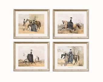Victorian Equestrian Illustrations Set, 1857. Ladies' Horse Riding Art from English Book. Digital download