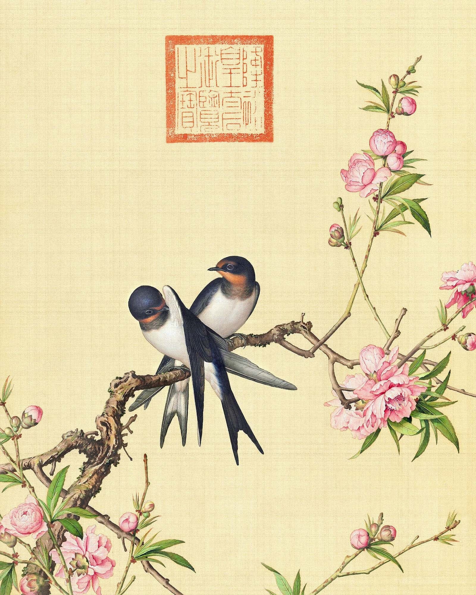 Antique Birds Painting: Giuseppe Castiglione Chinese Art (digital