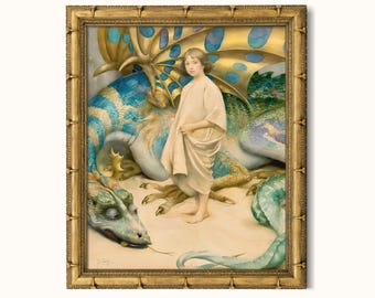 Victorian Dragon Art Print: Child and Dragon Watercolor (Digital Download)