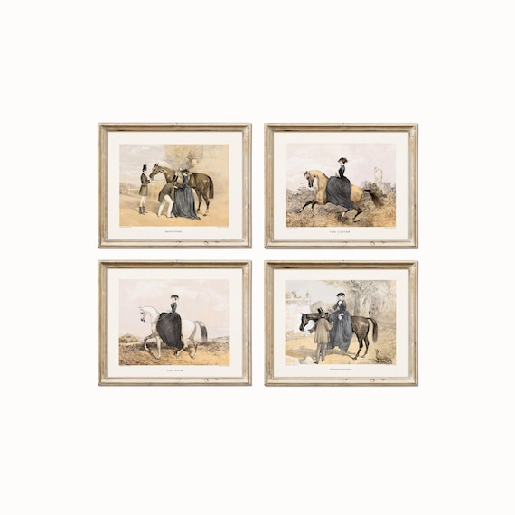 Victorian Equestrian Illustrations Set, 1857. Ladies' Horse Riding Art from English Book. Digital download