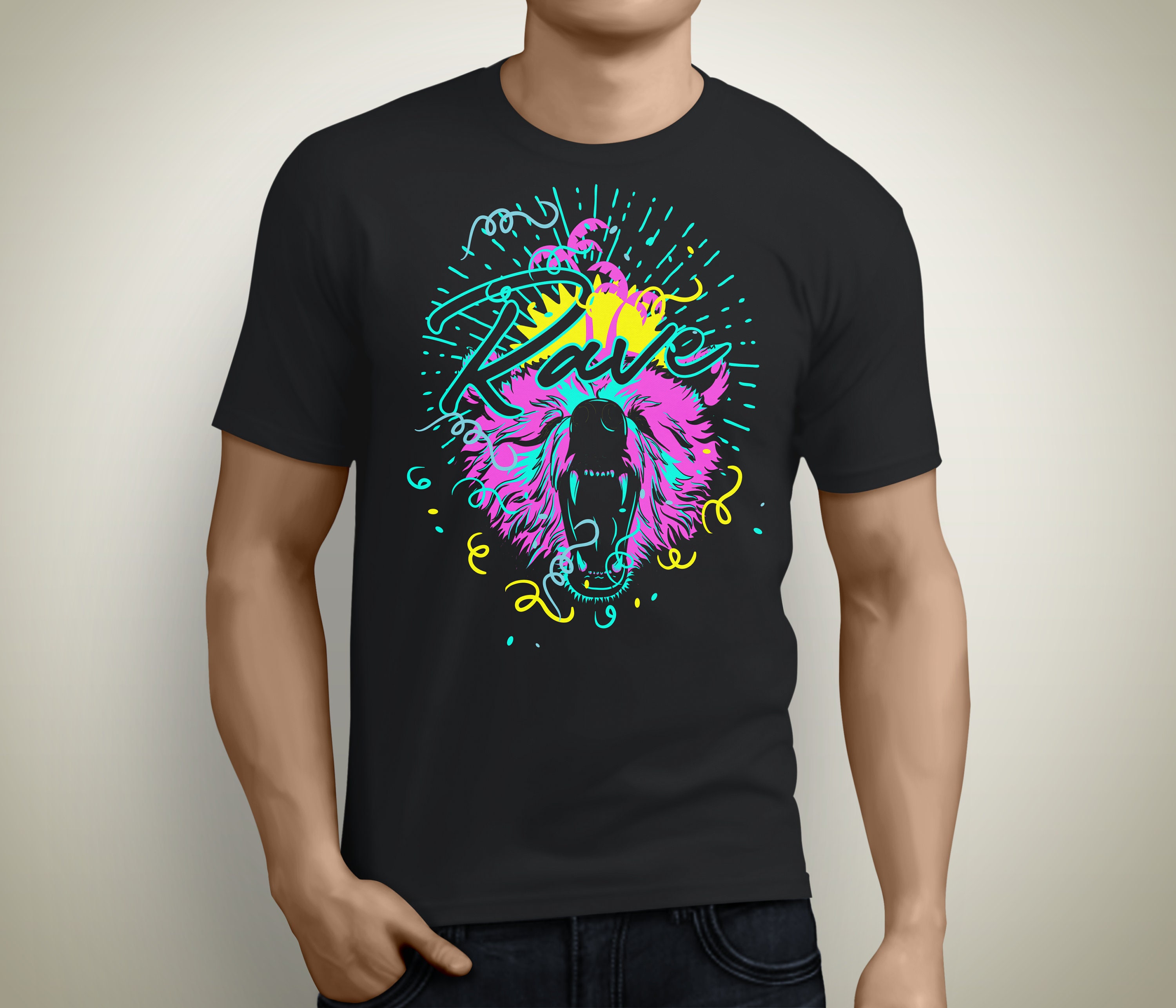 Rave Bear Black Adult TShirt Multiple Sizes Neon Bright Etsy