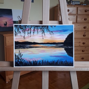 Lake Painting Acrylics on A4 Paper, Original Acrylic Painting, Lake in Finland, Lake Landscape
