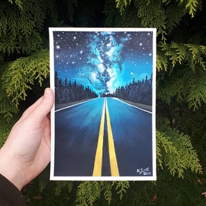 Via Lattea, Spazio, Cielo Notturno Pittura Acrilica su Carta A4, Pittura Acrilica Originale,