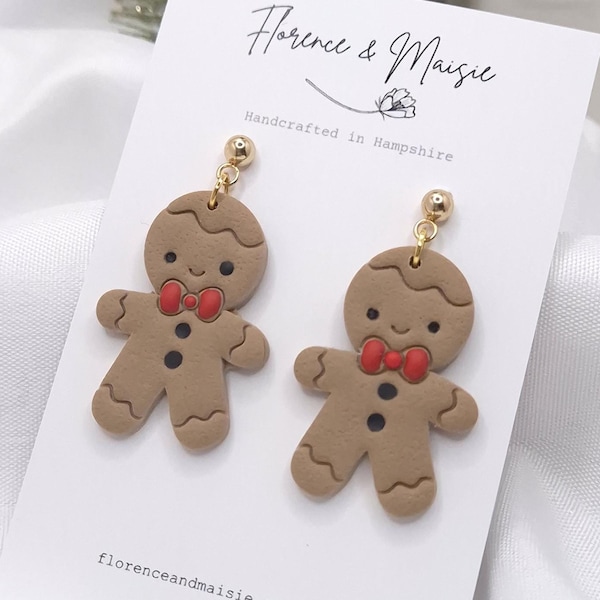 Pendientes de pan de jengibre, joyas navideñas festivas, pendientes navideños novedosos, relleno de medias para ella