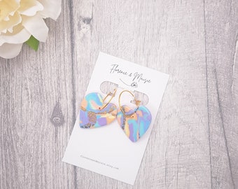 Marble Pastel Polymer Clay Heart Earrings, Handcrafted Statement jewellery, Gift for Mum, Spring Jewellery