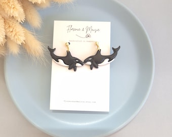Orca earrings, Summer jewellery, Gift for Mum, Polymer Clay killer whale accessories, Beach jewelry,