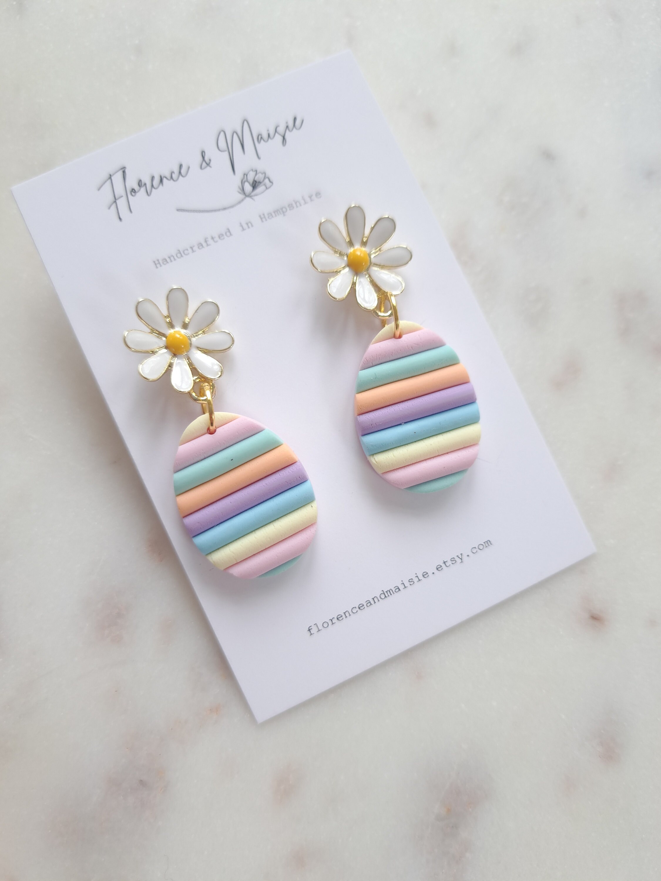 Pastel rainbow Easter egg earrings, Spring fashion accessory, Striped jewellery, Gift for Mum, Unique gift for her