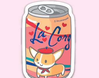 Corgi sparkling water acrylic PIN—"La Corg" Tiny Pineapple Studio (puppy dog animal drink beverage food foodie pun nerdy love kawaii cute)