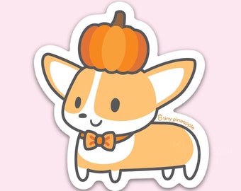 Corgi pumpkin VINYL STICKER— Tiny Pineapple Studio (autumn fall spice season holiday Halloween Thanksgiving squash dog love kawaii cute)