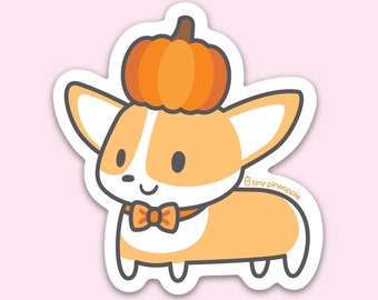 HOLIDAY Corgi pumpkin vinyl sticker— Tiny Pineapple Studio Holiday LIMITED EDITION (Autumn Fall Halloween Thanksgiving dog love kawaii cute)