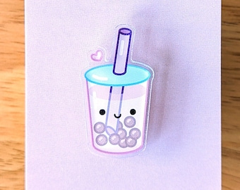 Boba / bubble tea clear acrylic pin— Tiny Pineapple Studio (romantic pun punny nerdy love Asian food drink dessert juicy kawaii cute)