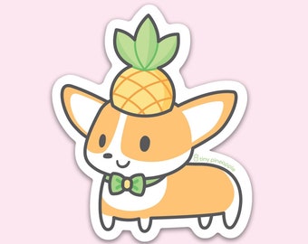 Corgi pineapple hat MAGNET —Tiny Pineapple Studio (corgi puppy dog animal lover romantic pun punny nerdy love food juicy kawaii cute)