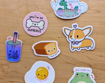 SALE / DISCOUNT BUNDLE 5-pack set of B-grade vinyl stickers! Grab bag / mystery box —Tiny Pineapple Studio (cute kawaii punny nerdy love)