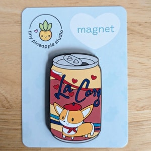 La Corg PVC Rubber DELUXE MAGNET—Corgi sparkling water Tiny Pineapple Studio (puppy dog drink beverage food foodie pun nerdy kawaii cute)