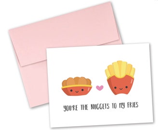 Fast food greeting card "You're the nuggets to my fries"— Tiny Pineapple Studio (burgers chicken romantic pun punny nerdy kawaii cute love)