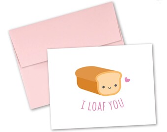 Bread greeting card "I loaf you"—Tiny Pineapple Studio (baking bakery carbs toast cooking chef food foodie love romantic pun kawaii cute)