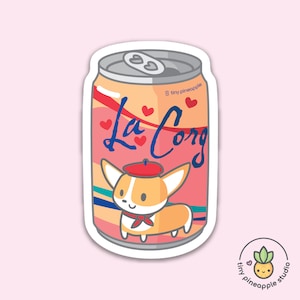 La Corg VINYL STICKER — Tiny Pineapple Studio corgi sparkling water puppy dog animal drink beverage food foodie pun nerdy love kawaii cute