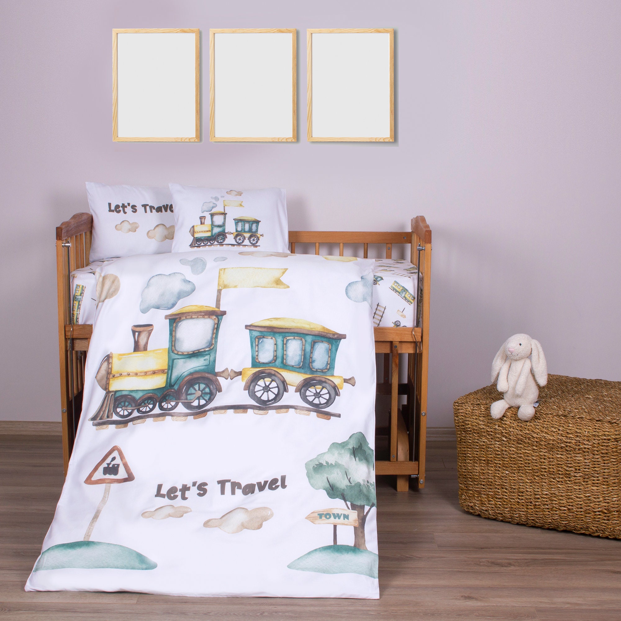 Steam Train And Cloud Theme Crib Bedding Duvet Set Etsy