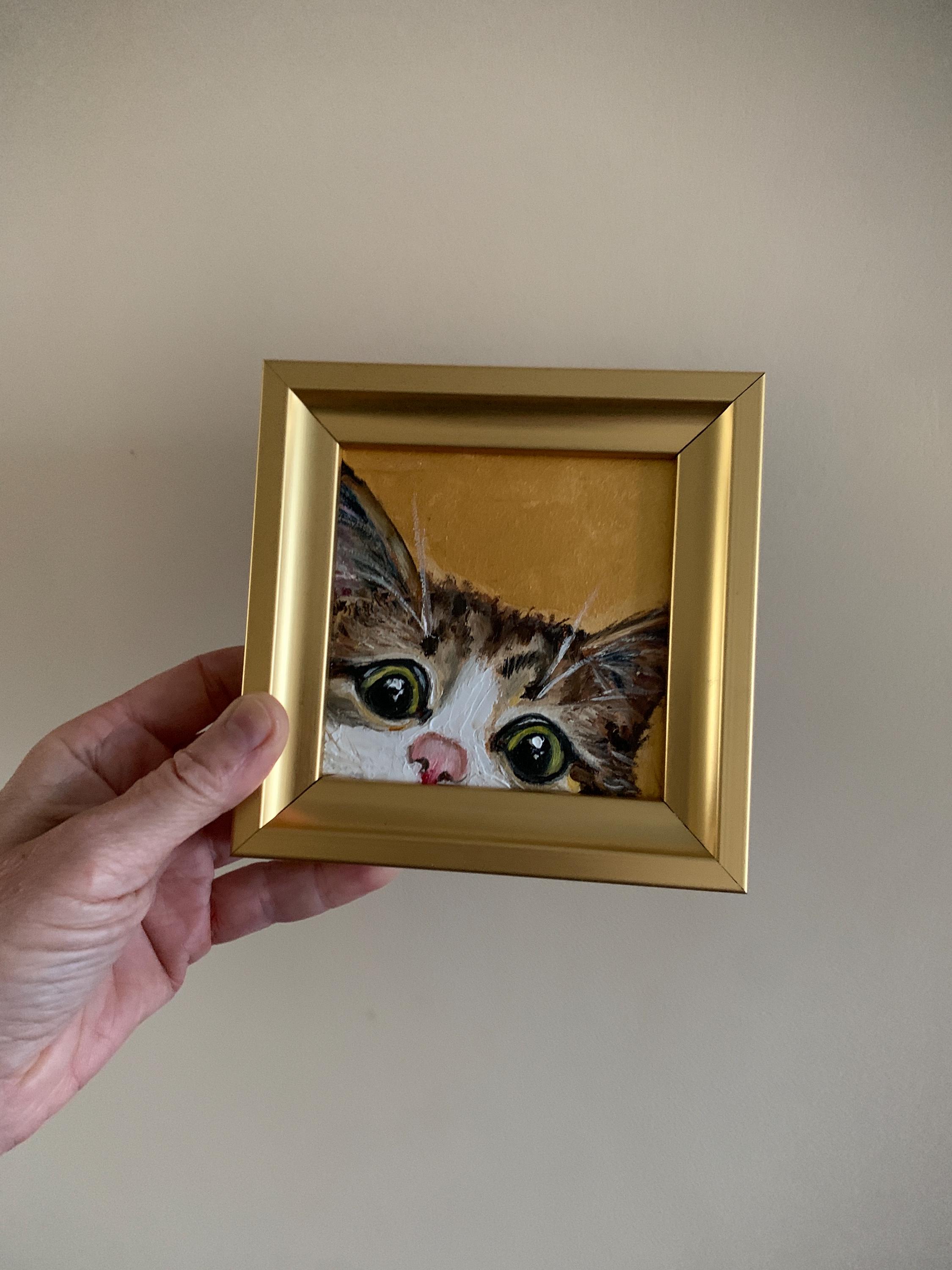 Original Cat Oil Painting – Mini Kitty Portrait 4x4 Inch on Masonite ...